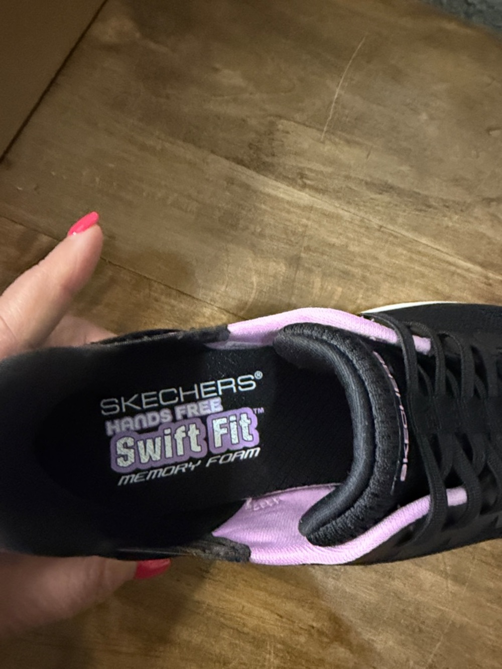 Skechers Swift Fit Women’s Black and Pink Athletic Slip-On Sneakers size 7 - Picture 6 of 7